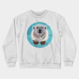 Polar Bear on turquoise circular pattern Crewneck Sweatshirt